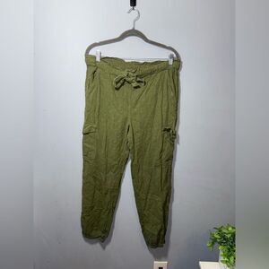 Aerie Women’s Green Linen Blend Cargo Style Paperbag Jogger Pants Size XS GUC